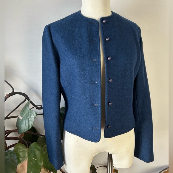 Vintage 80’s Pendleton Jacket Navy Blue Wool Short Cropped Bolero - Picture 4 of 12